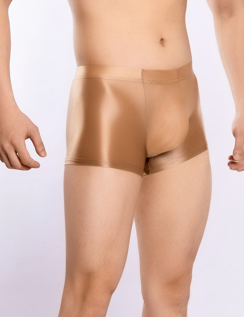Men Shiny Transparent Boxer Briefs Low Rise U-Convex Pouch