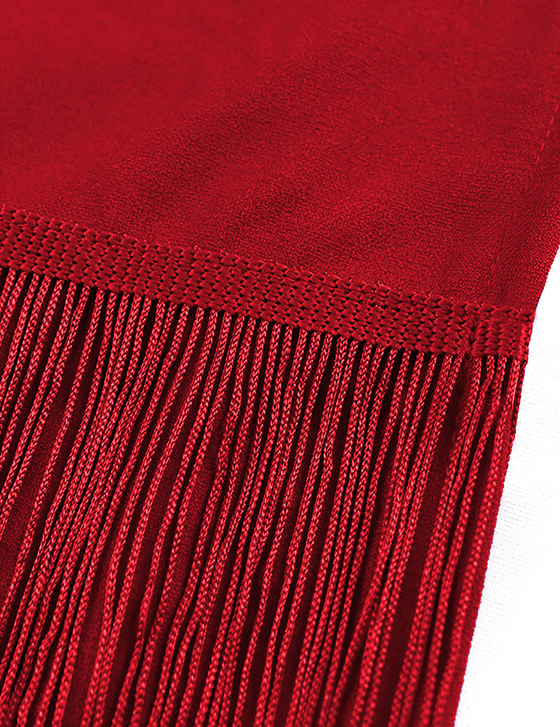 Mesh Panel Tiered Fringe Bodycon Midi Dress - Red