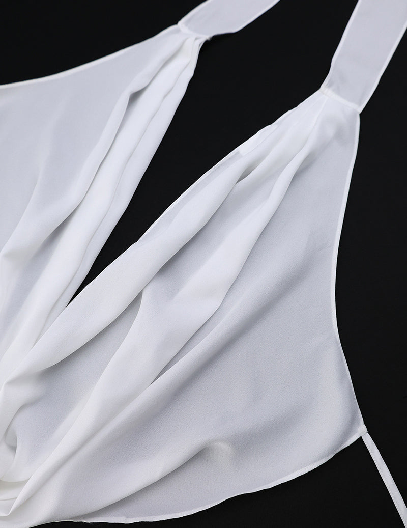 Halter Deep V Cropped Top Wide Leg Pants Set - White
