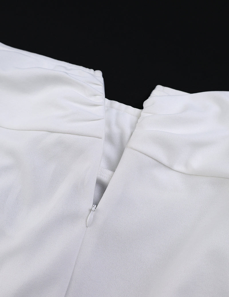 Halter Deep V Cropped Top Wide Leg Pants Set - White