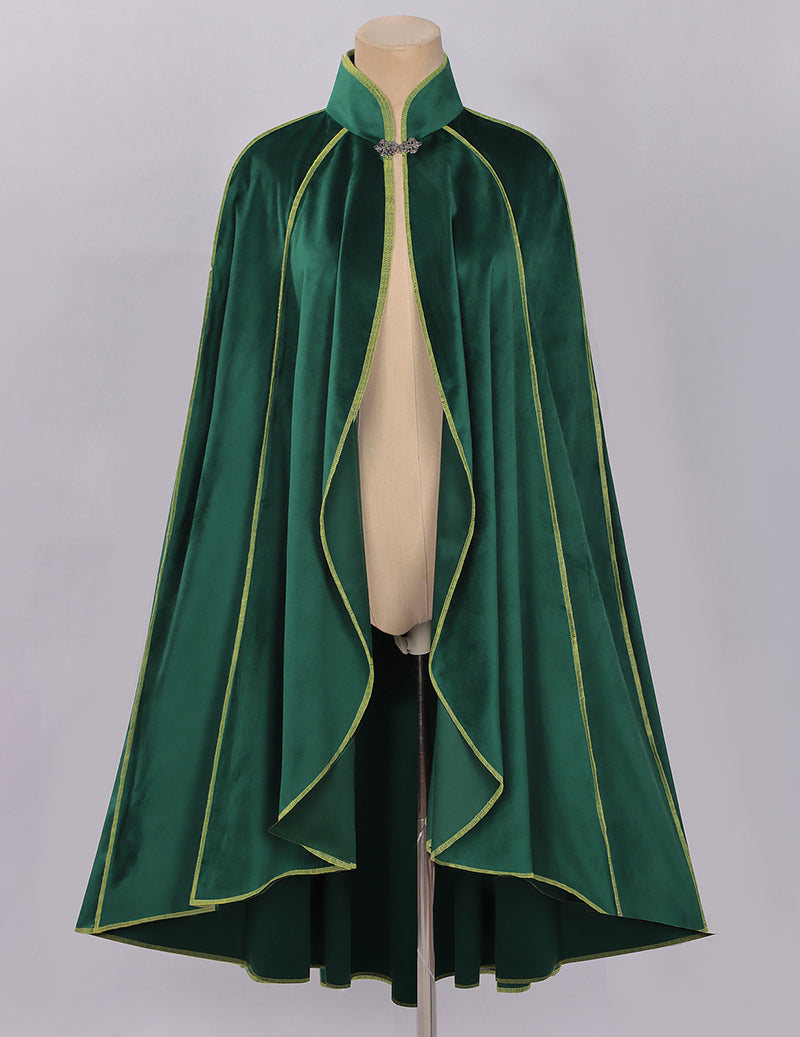 Medieval Gold Trim Velvet Cloak Cape - Green