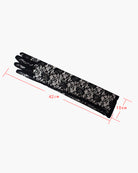 Long lace floral dressing gloves, black; 42 cm length, 10 cm cuff width