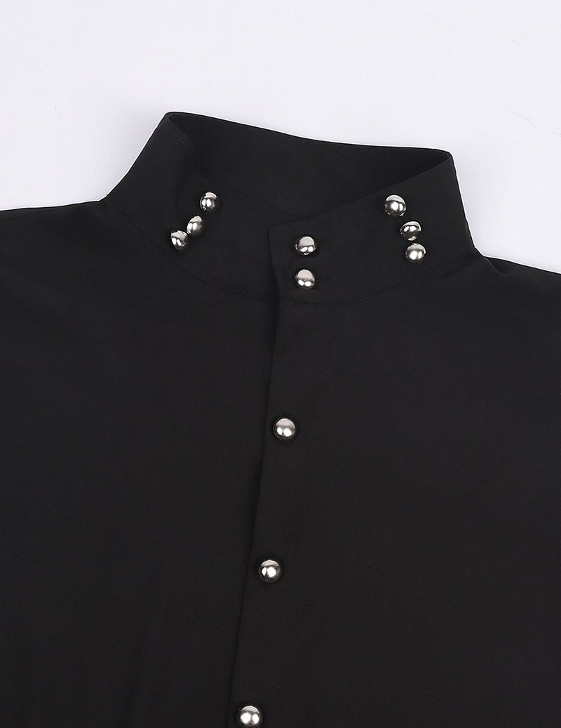 Black gothic shirt neckline with lace ruffle trim and silver-tone snap buttons