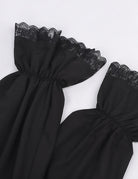 Black ruffled shirt sleeve with lace cuff detail and gathered shoulder