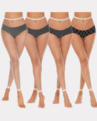 Set of fishnet tights in light mesh with black high-waist brief panel, footless