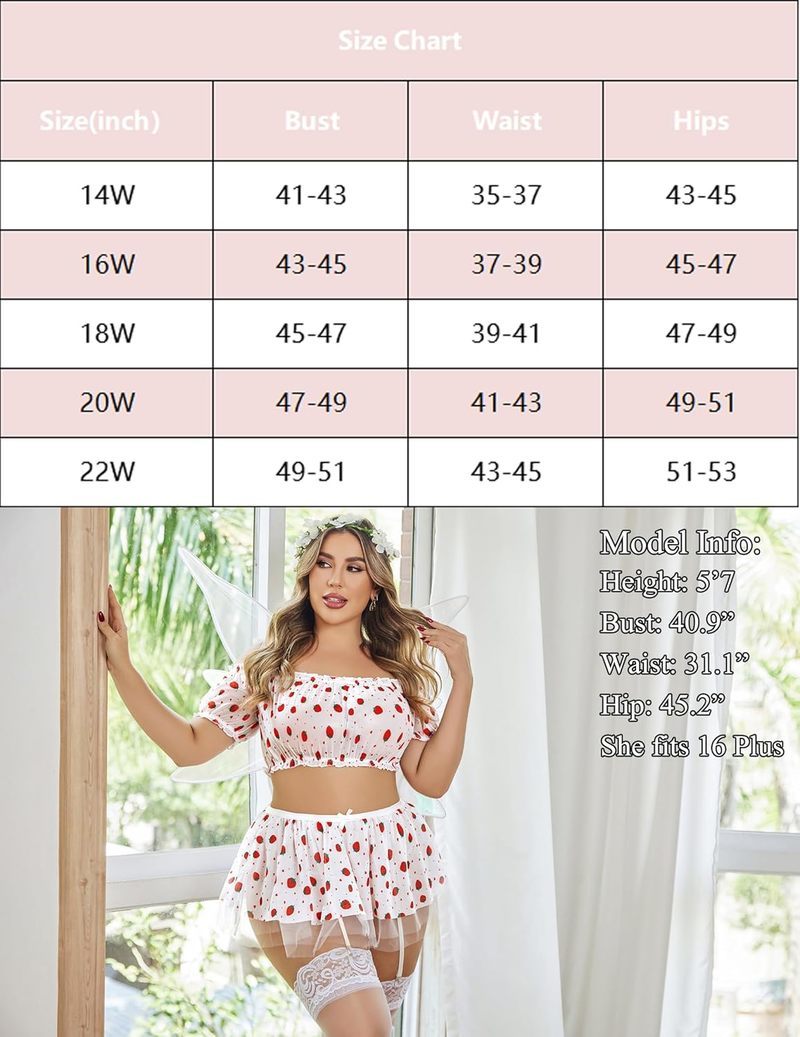 Lingerie size chart with bust, waist, and hips for 14W to 22W