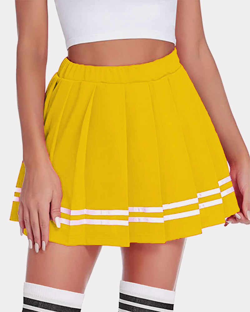 Pleated school uniform skirt in yellow with white striped hem band