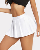 Leather pleated ruffle skirt in white with pleated panels and flared skirt hem