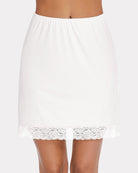 White half slip skirt with lace hem and gathered elastic waistband