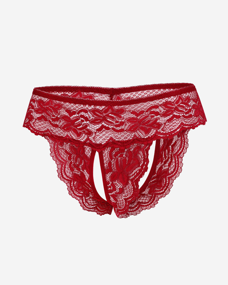 Red lace low rise soft hipster panties with lace-covered back