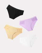 Cotton hipster tanga panties set in black, lavender, beige, and white