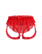 Red sheer mesh ruffle high-waist layered mini underwear with hollow-out sides