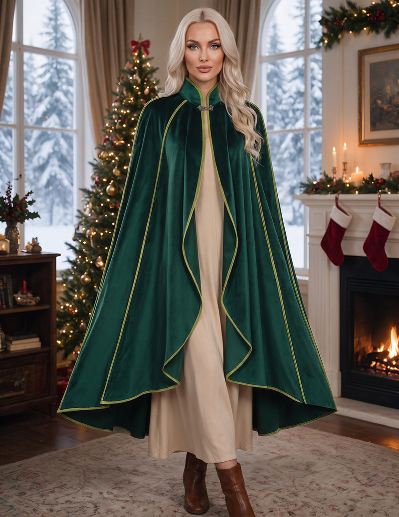 Medieval Gold Trim Velvet Cloak Cape